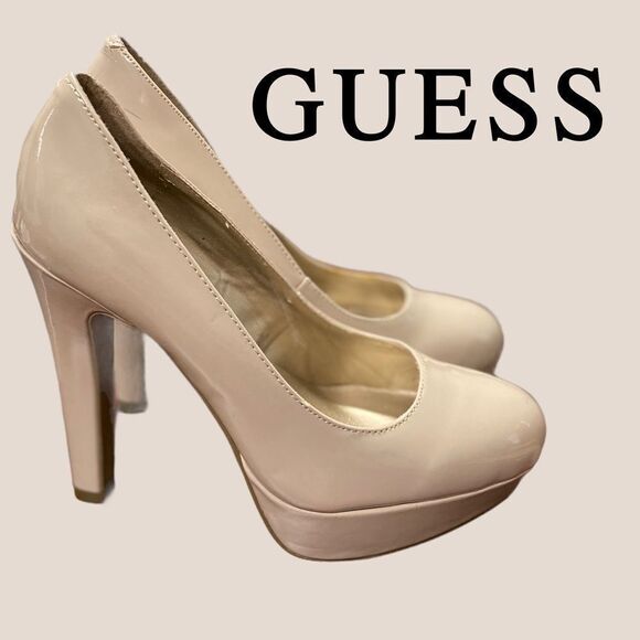 Guess Beige Patent Platform Heels 6 - Picture 2 of 6